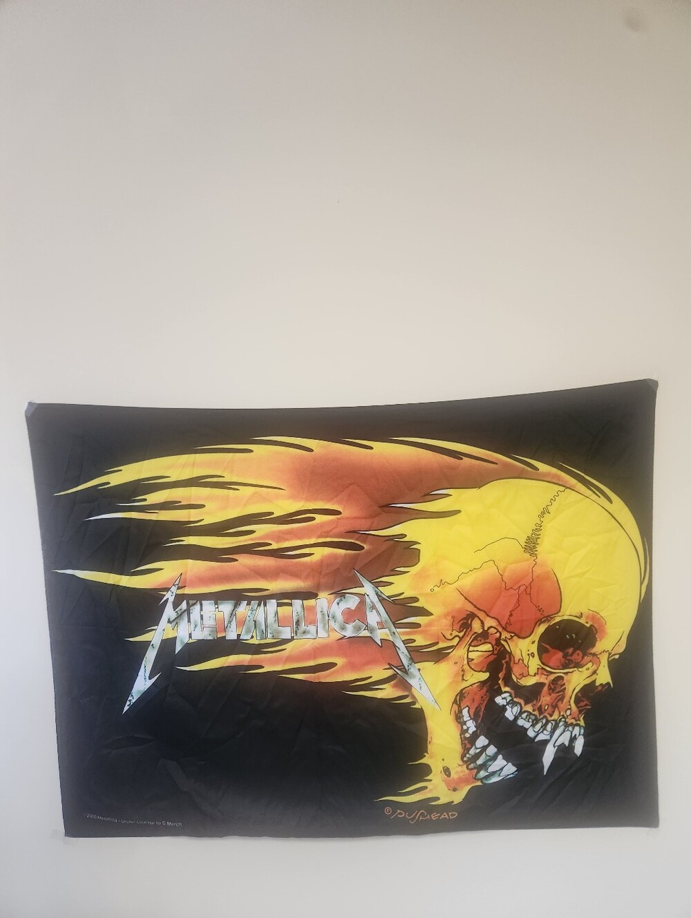 Metallica Pusheaf Flame Skull Wall Tapestry - Black and Yellow